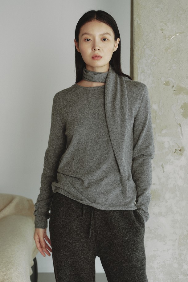 REPLAIN - 스웨터 - CASHMERE 30 KNIT TOP & MUFFLER _GREY