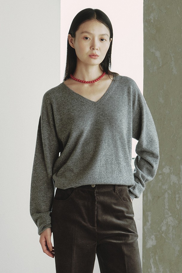 REPLAIN - 스웨터 - CASHMERE 30 V-NECK KNIT_GREY