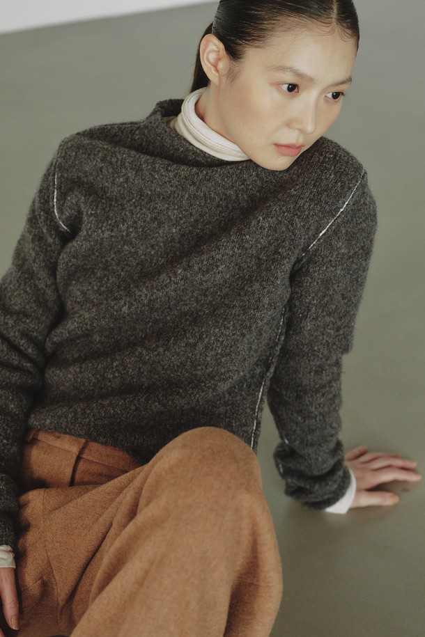 REPLAIN - 스웨터 - STITCH TURTLE KNIT_KHAKI GREY