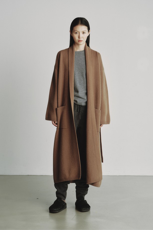 REPLAIN - 코트 - LONG BELT KNIT COAT_COCOA