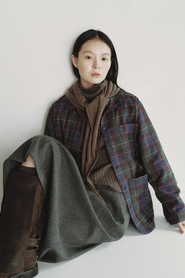 REPLAIN -  - OVERSIZE CHECK JACKET_MAUVE BLUE