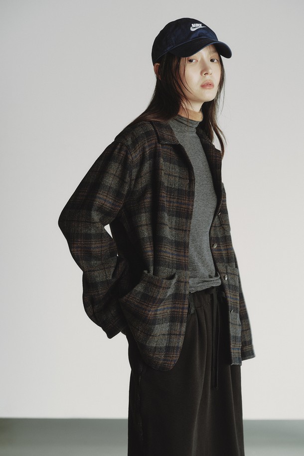 REPLAIN - 자켓 - OVERSIZE CHECK JACKET_DARK GREY