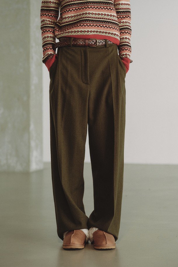 REPLAIN - 롱/미디팬츠 - WOOL BLEND WIDE PANTS_KHAKI