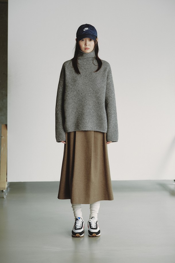 REPLAIN - 롱스커트 - WOOL BLEND PLEATS SKIRT_BROWN