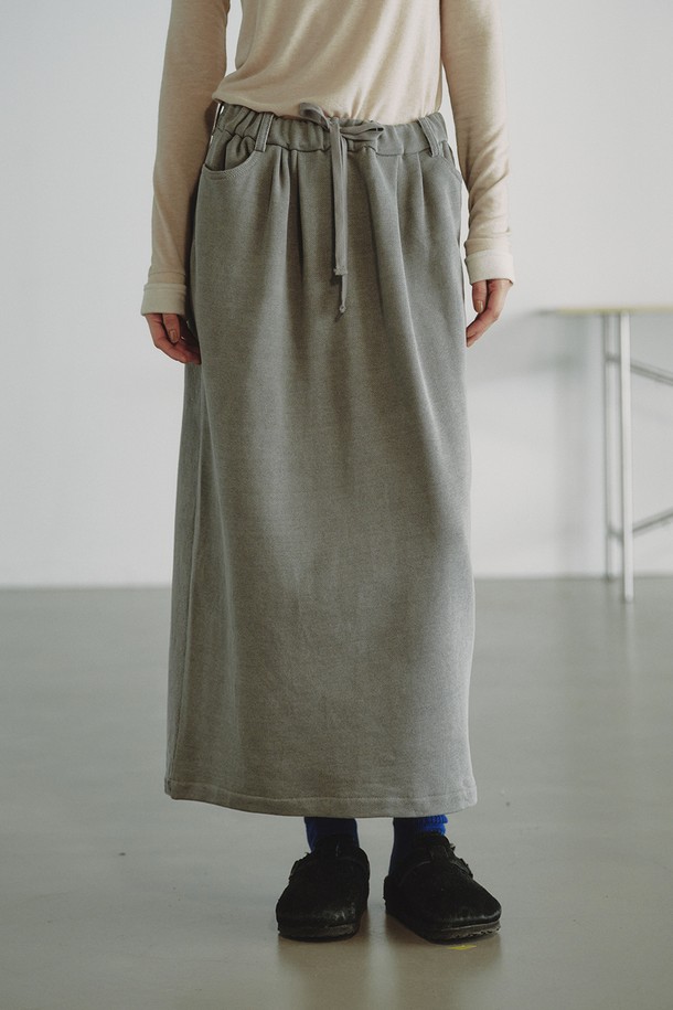 REPLAIN - 롱스커트 - TWO-SIDED DENIM SKIRT_GREY