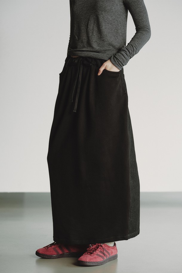 REPLAIN - 롱스커트 - TWO-SIDED DENIM SKIRT_BLACK