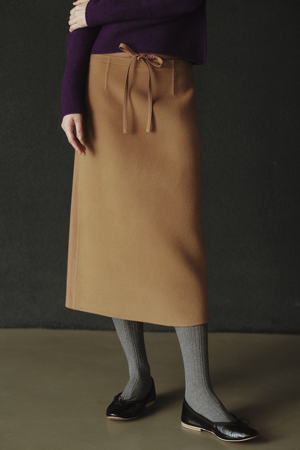 REPLAIN - 롱스커트 - WOOL BLOCK PENCIL SKIRT_CAMEL