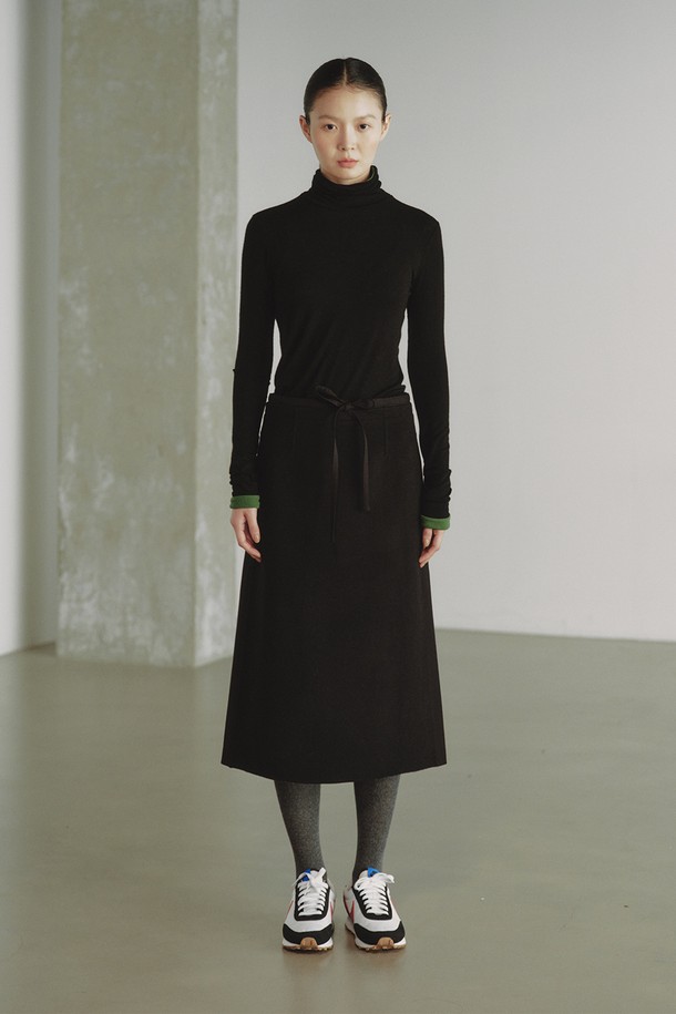 REPLAIN - 롱스커트 - WOOL BLOCK PENCIL SKIRT_BLACK