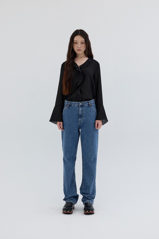 RePLAIN - 블라우스 - TEXTURED FRILL BLOUSE_BLACK