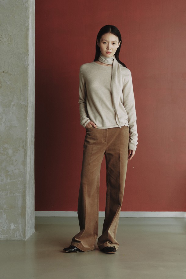 REPLAIN - 스웨터 - CASHMERE 30 KNIT TOP & MUFFLER _PALE BEIGE