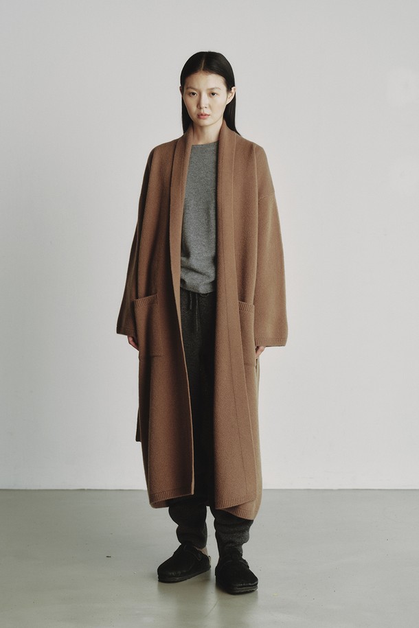 REPLAIN - 코트 - LONG BELT KNIT COAT_COCOA