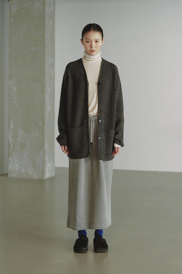 REPLAIN - 가디건 - CASHMERE 10 BOXY CARDIGAN_DARK GREY