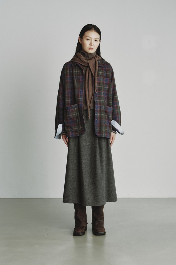 REPLAIN -  - OVERSIZE CHECK JACKET_MAUVE BLUE