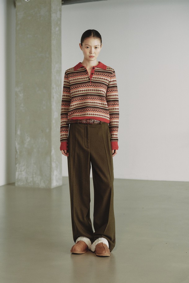 REPLAIN - 롱/미디팬츠 - WOOL BLEND WIDE PANTS_KHAKI