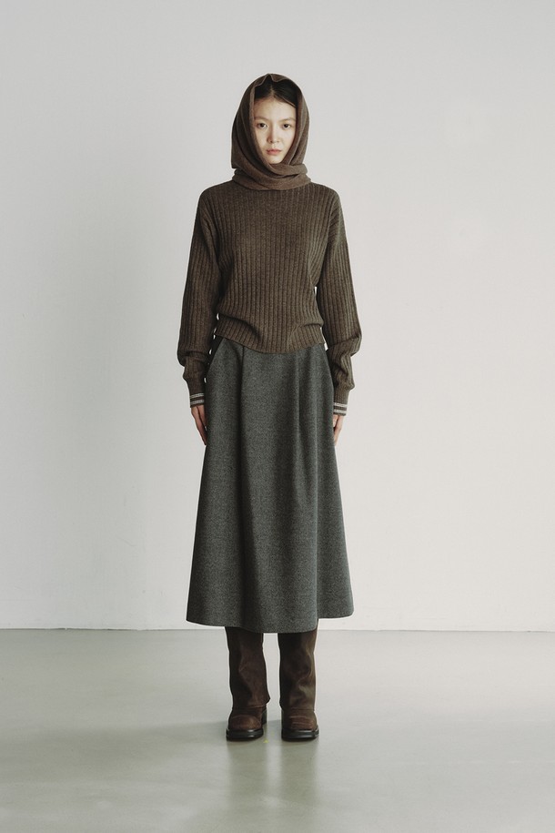 REPLAIN - 롱스커트 - WOOL BLEND PLEATS SKIRT_GREY