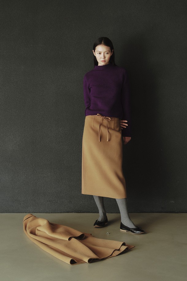 REPLAIN - 롱스커트 - WOOL BLOCK PENCIL SKIRT_CAMEL