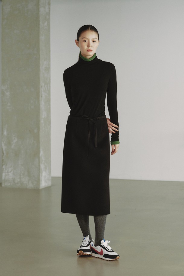 REPLAIN - 롱스커트 - WOOL BLOCK PENCIL SKIRT_BLACK