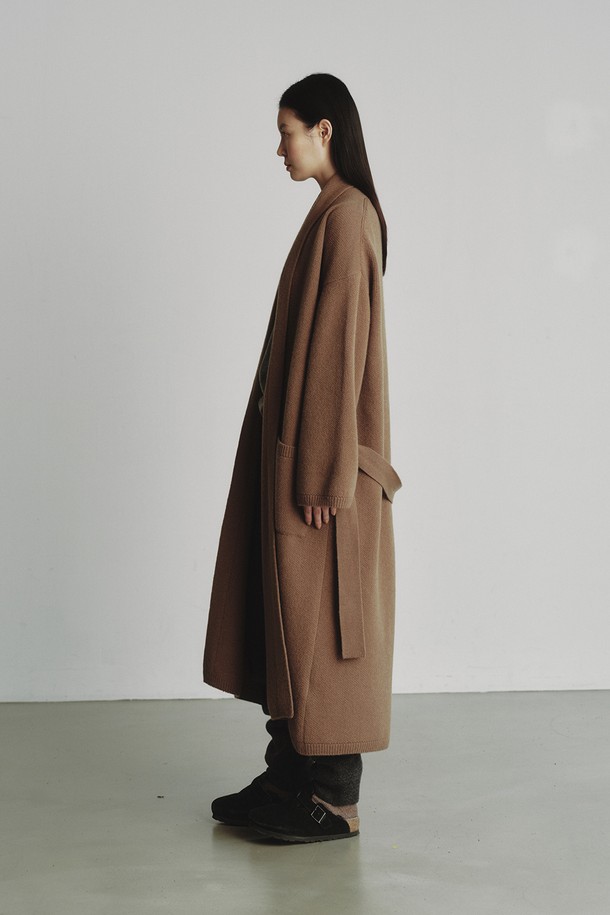 REPLAIN - 코트 - LONG BELT KNIT COAT_COCOA