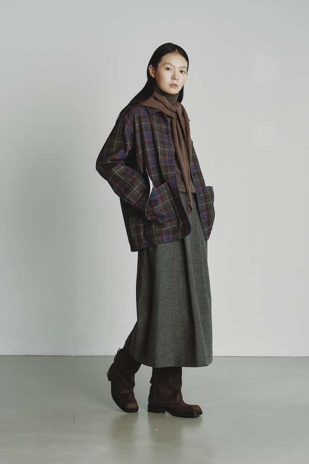 REPLAIN -  - OVERSIZE CHECK JACKET_MAUVE BLUE