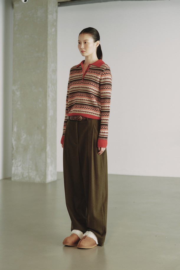 REPLAIN - 롱/미디팬츠 - WOOL BLEND WIDE PANTS_KHAKI