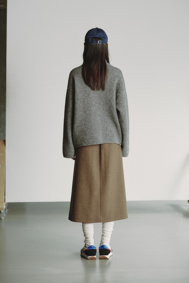 REPLAIN - 롱스커트 - WOOL BLEND PLEATS SKIRT_BROWN