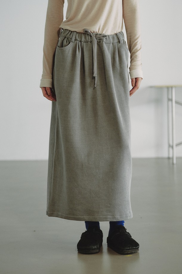 REPLAIN - 롱스커트 - TWO-SIDED DENIM SKIRT_GREY