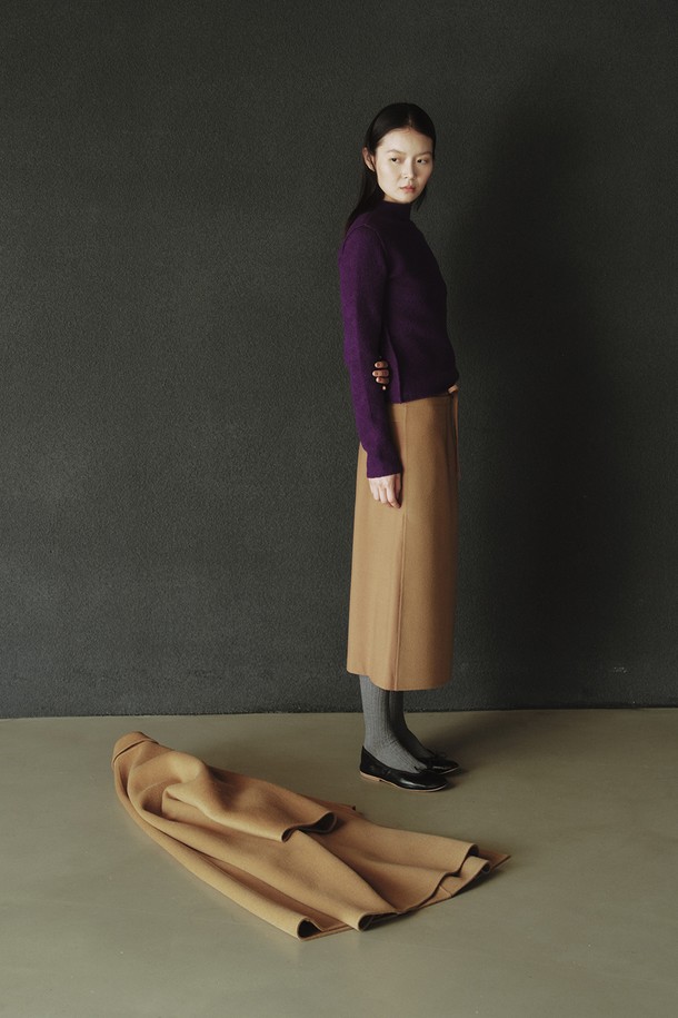 REPLAIN - 롱스커트 - WOOL BLOCK PENCIL SKIRT_CAMEL