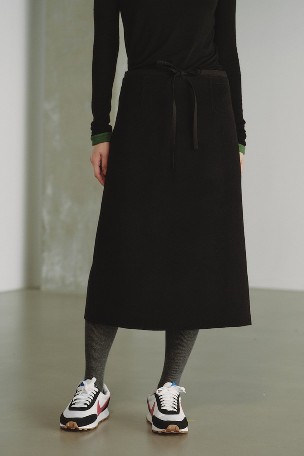 REPLAIN - 롱스커트 - WOOL BLOCK PENCIL SKIRT_BLACK