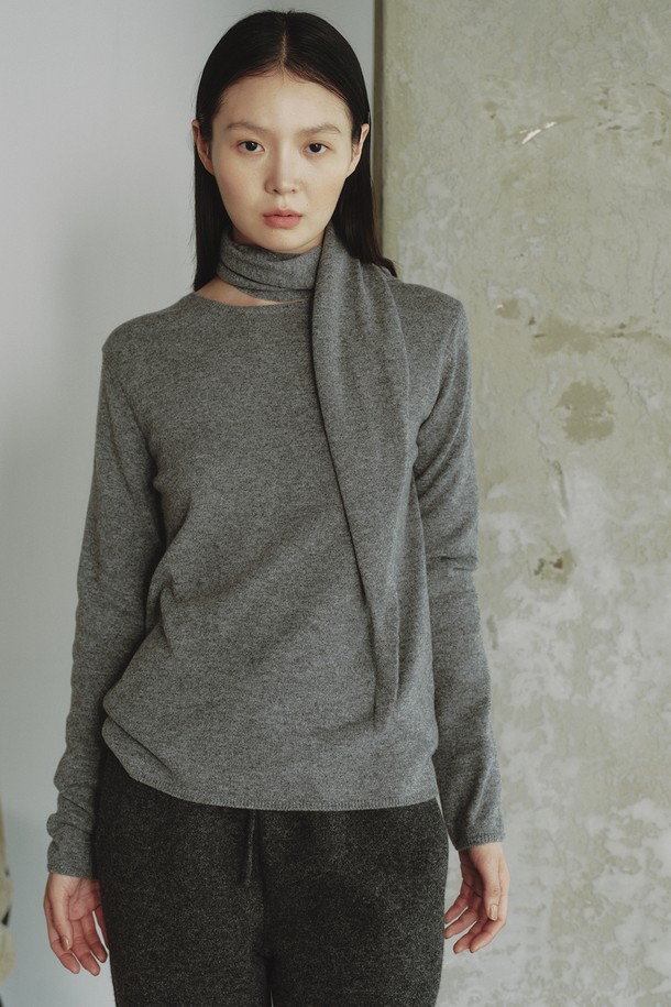 REPLAIN - 스웨터 - CASHMERE 30 KNIT TOP & MUFFLER _GREY