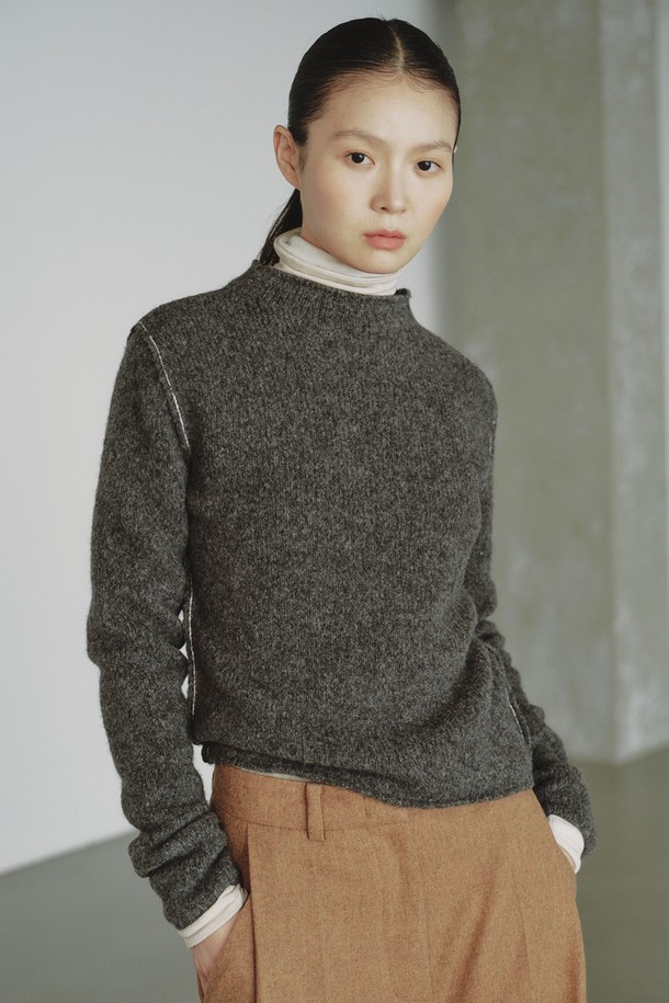 REPLAIN - 스웨터 - STITCH TURTLE KNIT_KHAKI GREY