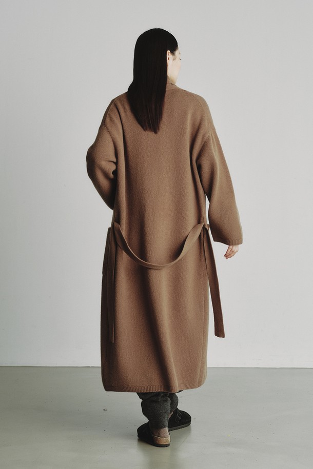 REPLAIN - 코트 - LONG BELT KNIT COAT_COCOA