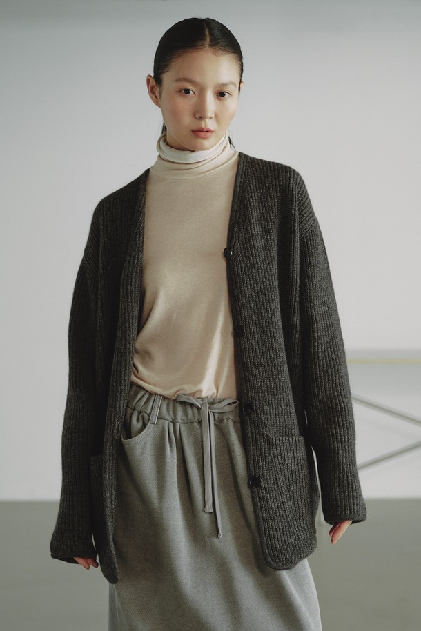 REPLAIN - 가디건 - CASHMERE 10 BOXY CARDIGAN_DARK GREY