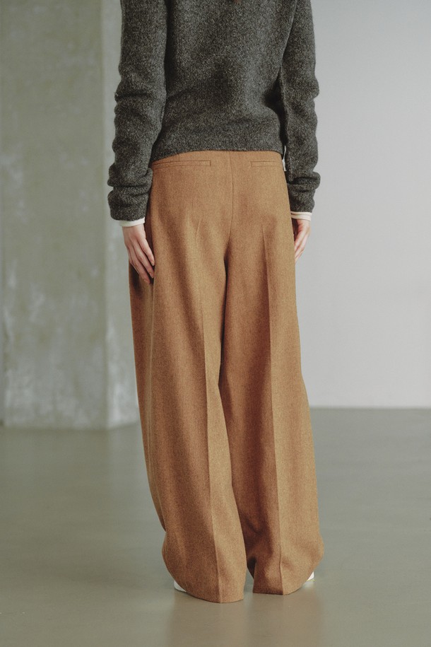 REPLAIN - 롱/미디팬츠 - WOOL BLEND WIDE PANTS_BEIGE