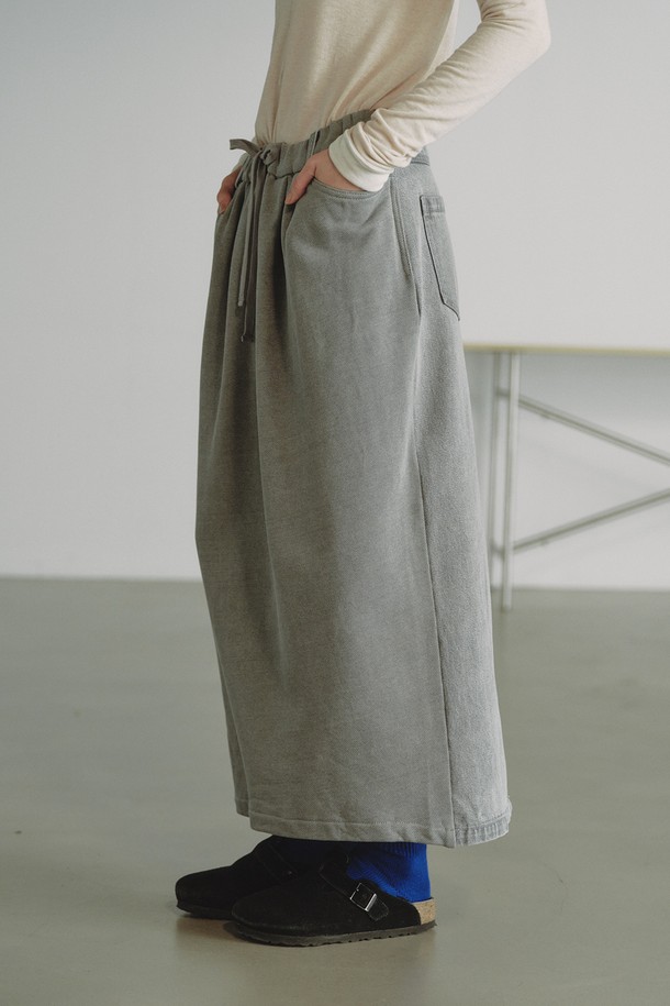 REPLAIN - 롱스커트 - TWO-SIDED DENIM SKIRT_GREY