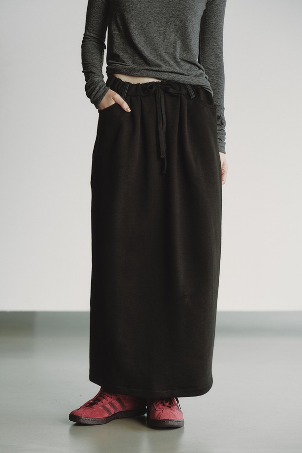 REPLAIN - 롱스커트 - TWO-SIDED DENIM SKIRT_BLACK