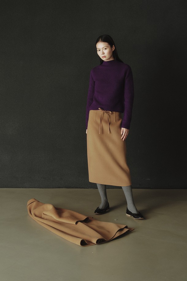 REPLAIN - 롱스커트 - WOOL BLOCK PENCIL SKIRT_CAMEL