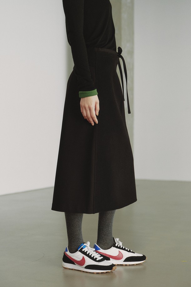 REPLAIN - 롱스커트 - WOOL BLOCK PENCIL SKIRT_BLACK