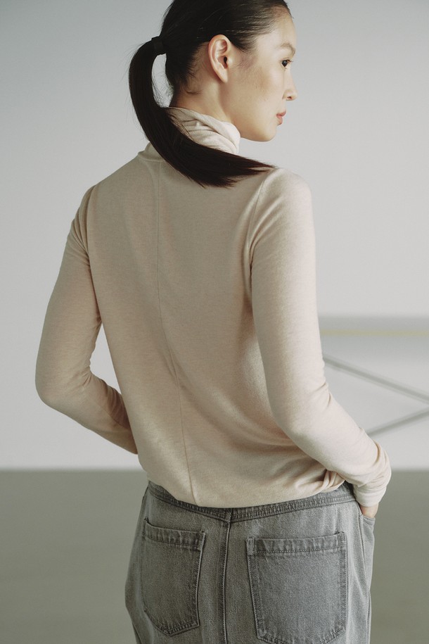 REPLAIN - 긴소매 티셔츠 - COLOR BLOCK JERSEY TOP_PALE BEIGE