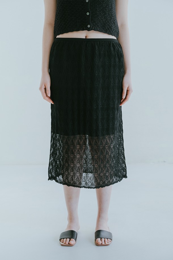 REPLAIN - 미디스커트 - VISCOSE BLENDED LACE LAYERED SKIRT_BLACK