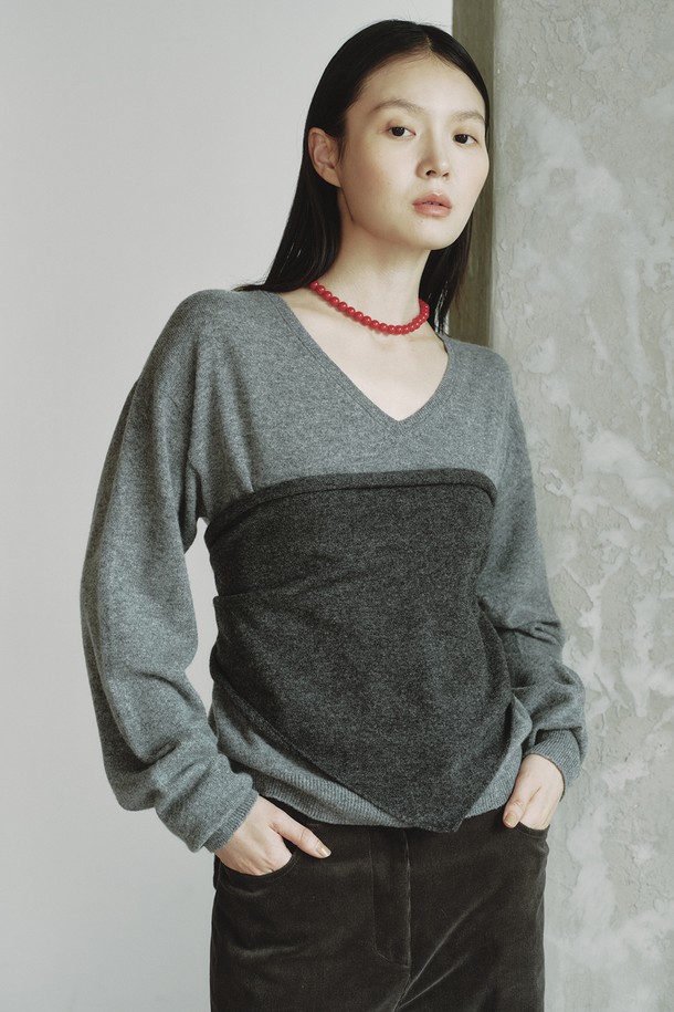 REPLAIN - 스웨터 - CASHMERE 30 V-NECK KNIT_GREY