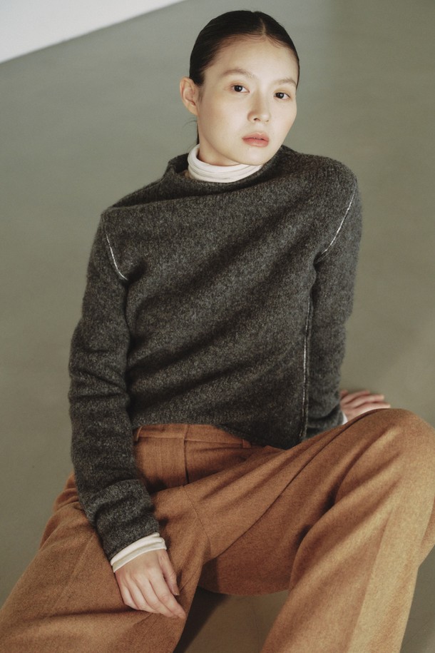 REPLAIN - 스웨터 - STITCH TURTLE KNIT_KHAKI GREY