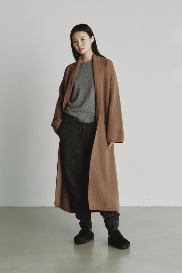 REPLAIN - 코트 - LONG BELT KNIT COAT_COCOA