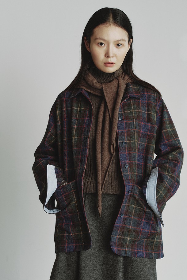 REPLAIN -  - OVERSIZE CHECK JACKET_MAUVE BLUE