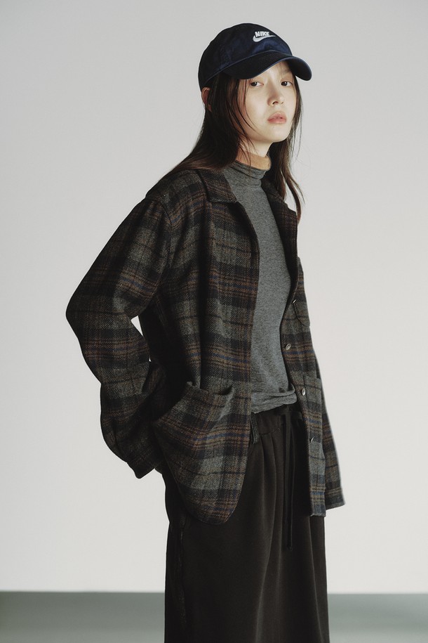 REPLAIN - 자켓 - OVERSIZE CHECK JACKET_DARK GREY