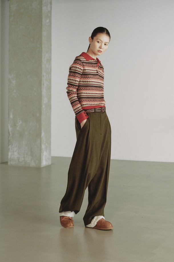 REPLAIN - 롱/미디팬츠 - WOOL BLEND WIDE PANTS_KHAKI