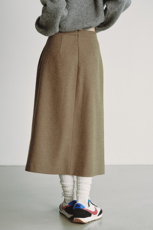 REPLAIN - 롱스커트 - WOOL BLEND PLEATS SKIRT_BROWN