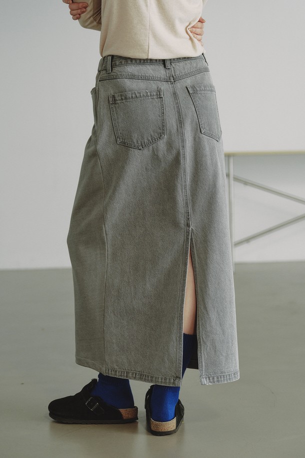 REPLAIN - 롱스커트 - TWO-SIDED DENIM SKIRT_GREY