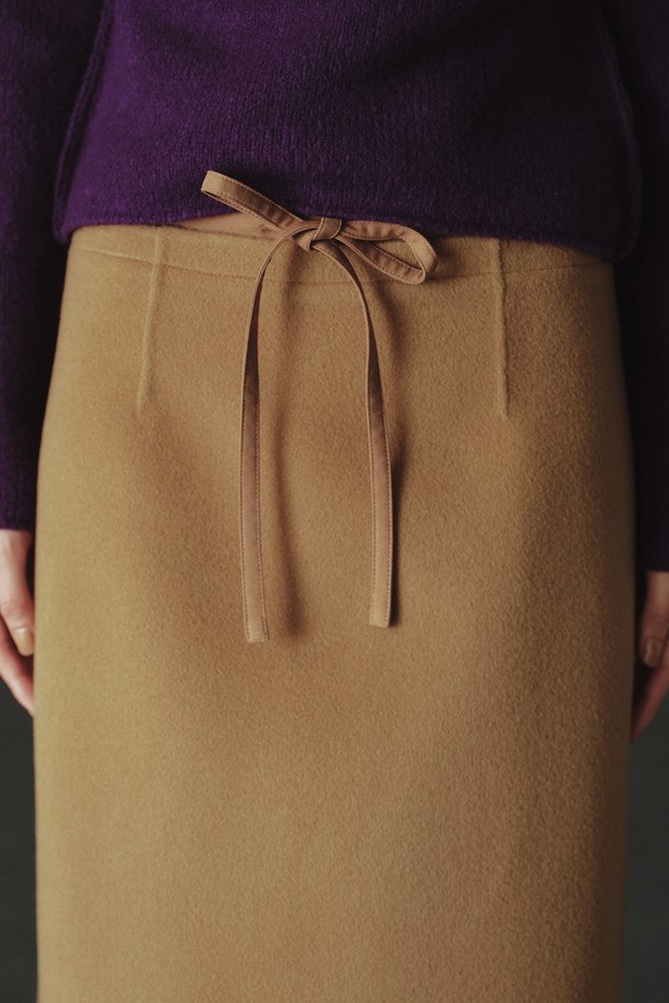 REPLAIN - 롱스커트 - WOOL BLOCK PENCIL SKIRT_CAMEL