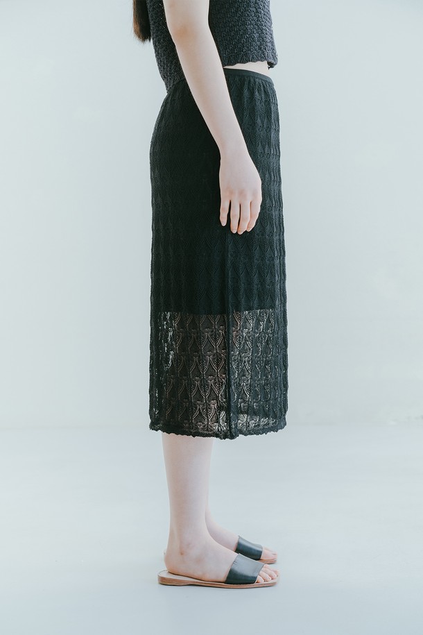 REPLAIN - 미디스커트 - VISCOSE BLENDED LACE LAYERED SKIRT_BLACK