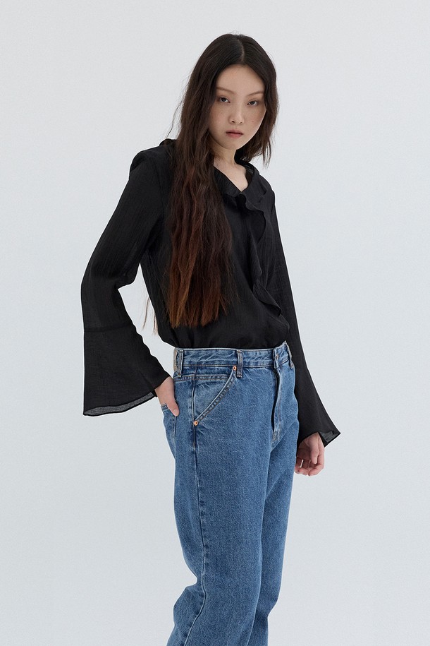 RePLAIN - 블라우스 - TEXTURED FRILL BLOUSE_BLACK